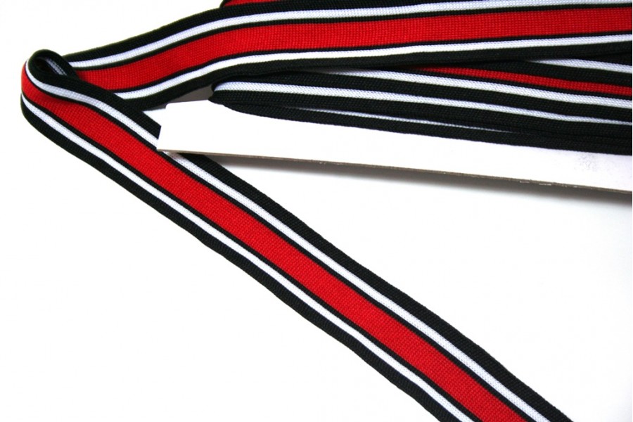 1m elastisches Streifenband 25mm rot/weiss/schwarz
